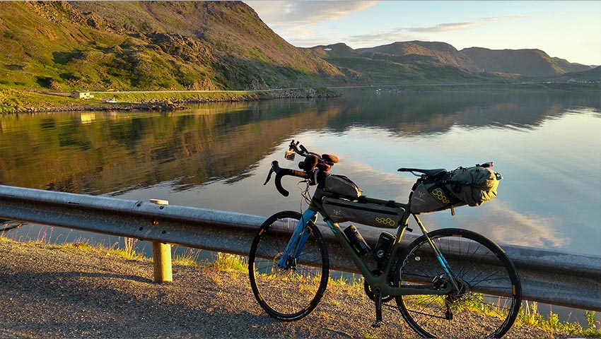 Paolo Laureti's bike at sunset during ultracycling North Cape race